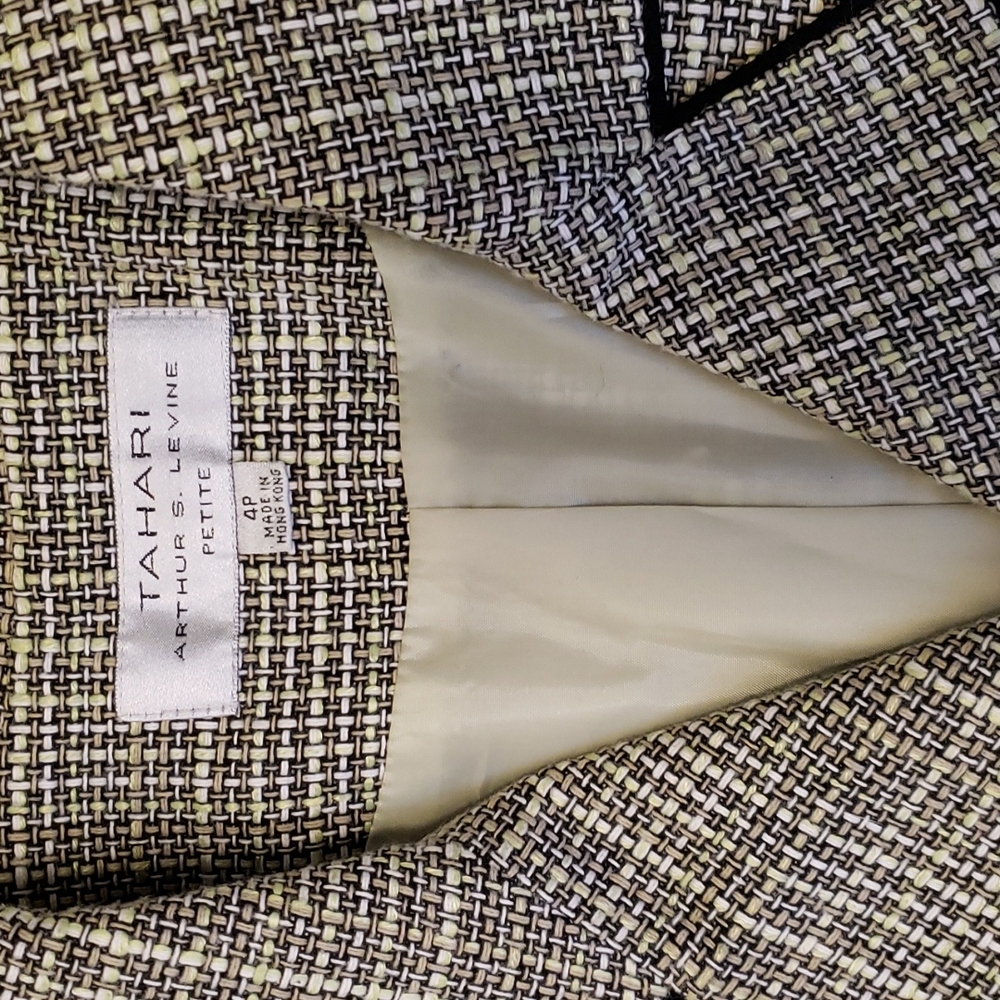 Tahari Arthur S. Levine Tweed blazer & Pant Suit Sz 4 Petite office sage / green - Picture 3 of 10